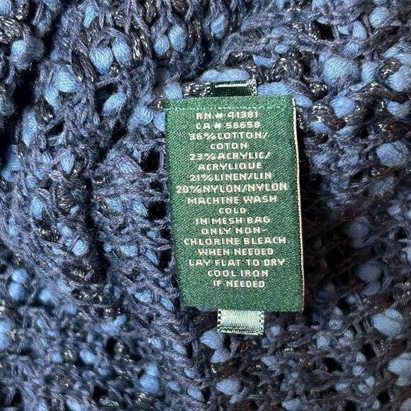 Lauren Ralph Lauren Top Womens L Blue Linen Blend Crochet‎ Sleeveless Pullover - Picture 5 of 7